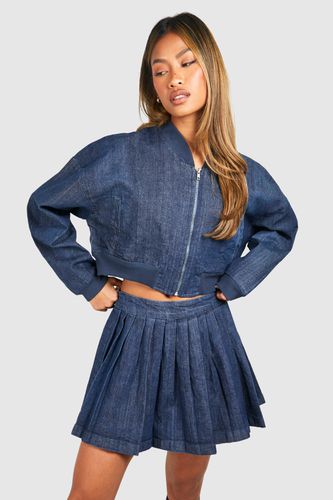 Womens Pleated Denim Mini Tennis Skirt - - 16 - boohoo - Modalova