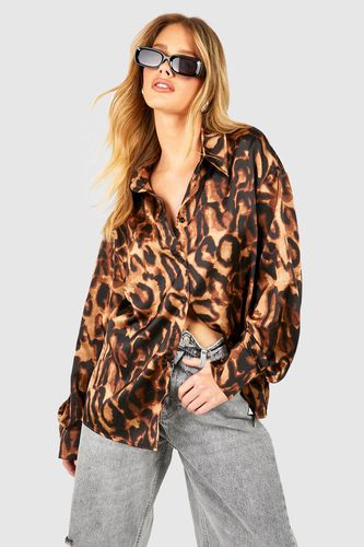 Womens Satin Leopard Shirt - - 10 - boohoo - Modalova