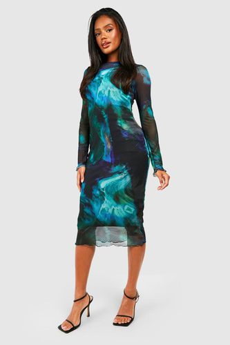Womens Mesh Abstract Print Midi Dress - - 14 - boohoo - Modalova