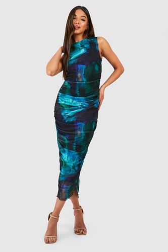 Womens Abstract Print Rouched Mesh Midaxi Dress - - 10 - boohoo - Modalova