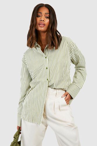 Womens Oversized Striped Pocket Detail Shirt - - 10 - boohoo - Modalova