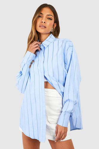 Womens Oversized Striped Drop Shoulder Shirt - - 8 - boohoo - Modalova