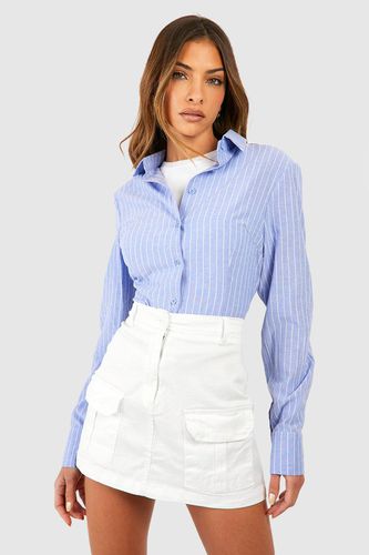 Womens Shoulder Pad Cinched Waist Striped Shirt - - 12 - boohoo - Modalova