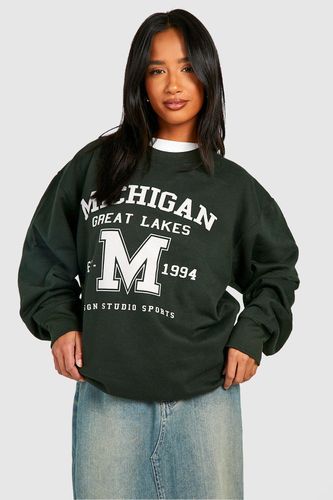 Womens Petite Michigan Slogan Varisty Printed Oversized Sweatshirt - - L - boohoo - Modalova