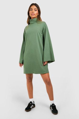 Womens Roll Neck Flare Sleeve Cotton T-shirt Dress - - 12 - boohoo - Modalova