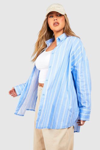 Womens Plus Oversized Striped Cotton Poplin Shirt - - 16 - boohoo - Modalova