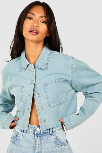 Womens Bleach Wash Raw Hem Cropped Denim Shirt - - 10 - boohoo - Modalova