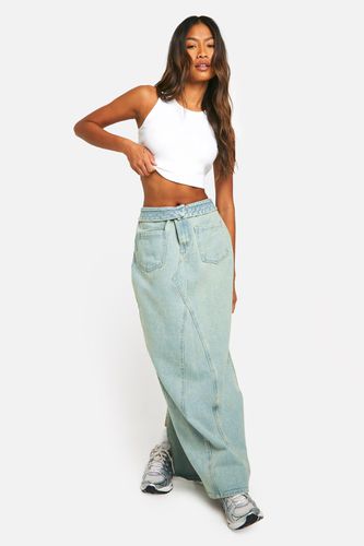 Womens Foldover Waistband Pocket Detail Denim Maxi Skirt - - 12 - boohoo - Modalova