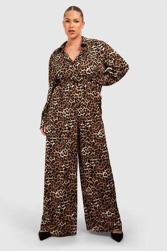 Womens Plus Leoaprd Print Wide Leg Jumpsuit - - 26 - boohoo - Modalova