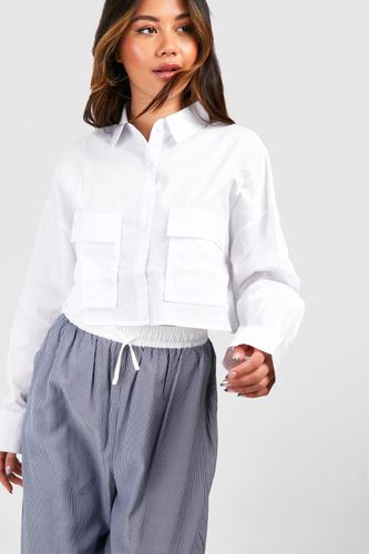 Womens Cotton Double Pocket Cropped Shirt - - 10 - boohoo - Modalova