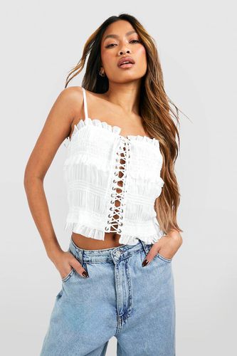 Womens Chiffon Sheered Lace Up Top - - 14 - boohoo - Modalova