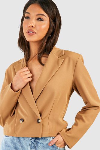 Womens Basic Longline Double Breasted Cropped Blazer - - 6 - boohoo - Modalova