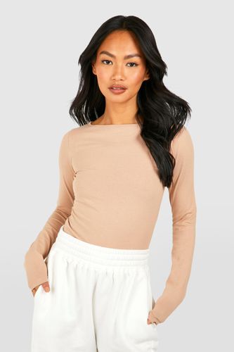 Womens Basic Cotton Slash Neck Long Sleeve Bodysuit - - 10 - boohoo - Modalova