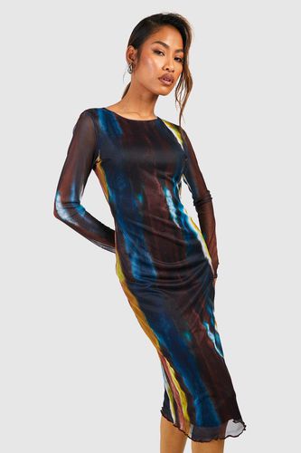 Womens Printed Mesh Long Sleeve Bodycon Dress - - 10 - boohoo - Modalova