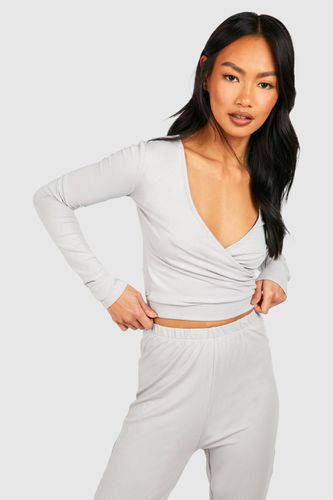 Womens Premium Super Soft Wrap Long Sleeve Crop Top - - 10 - boohoo - Modalova