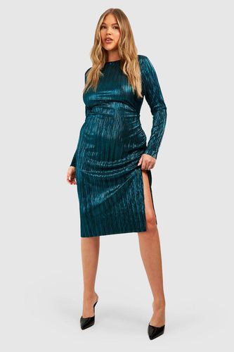 Womens Plus Metallic Plisse Long Sleeve Column Midi Dress - - 16 - boohoo - Modalova