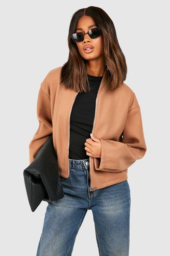 Womens Zip Detail Wool Look Bomber Jacket - - 8 - boohoo - Modalova