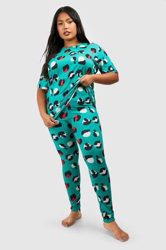 Womens Plus Contrast Leopard Print T-shirt & Trousers Pyjama Set - - 16 - boohoo - Modalova