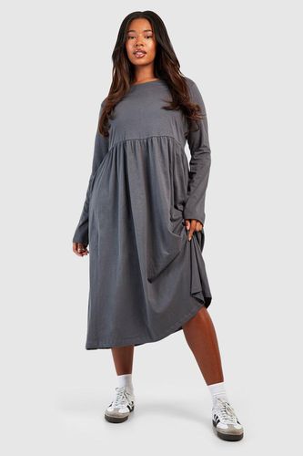 Womens Plus Cotton Long Sleeve Smock Midi Dress - - 22 - boohoo - Modalova