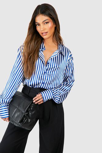 Womens Satin Stripe Oversized Shirt - - 10 - boohoo - Modalova