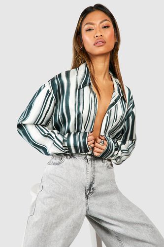 Womens Satin Blurred Stripe Shirt - - 10 - boohoo - Modalova
