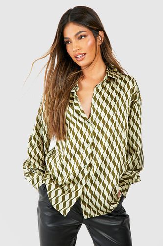 Womens Geo Wave Printed Oversized Shirt - - 14 - boohoo - Modalova