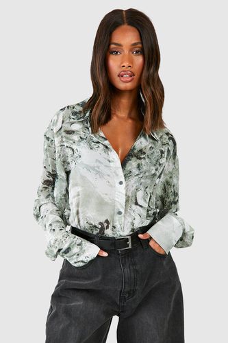 Womens Chiffon Blurred Marble Printed Shirt - - 10 - boohoo - Modalova