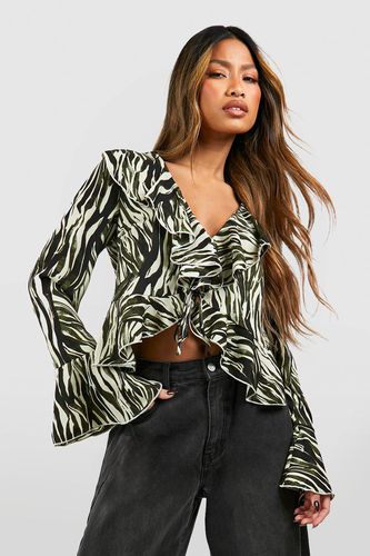 Womens Zebra Printed Ruffle Blouse - - 6 - boohoo - Modalova