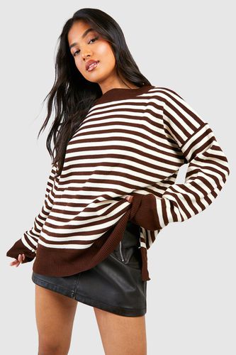 Womens Petite Drop Shoulder Oversized Stripe Jumper - - M/L - boohoo - Modalova