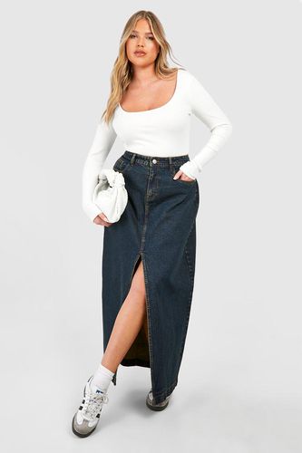 Womens Plus Basic Split Front Denim Maxi Skirt - - 18 - boohoo - Modalova