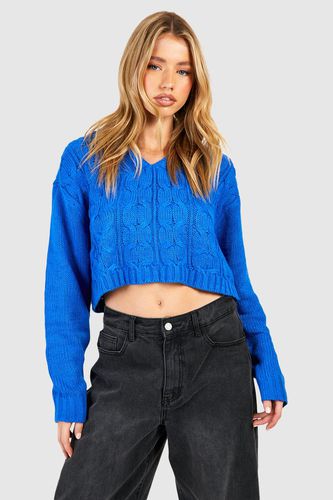 Womens Cable Knit Hooded Crop Jumper - - M - boohoo - Modalova