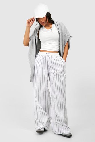 Womens Petite Contrast Waistband Stripe Wide Leg Trouser - - 12 - boohoo - Modalova