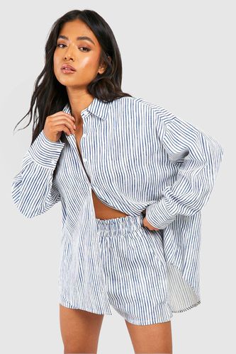 Womens Petite Textured Stripe Oversize Shirt - - 12 - boohoo - Modalova