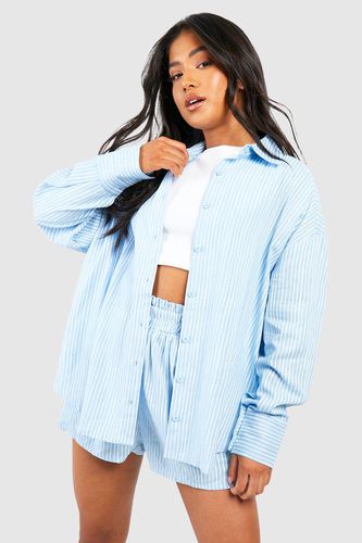 Womens Petite Textured Stripe Oversize Shirt - - 10 - boohoo - Modalova