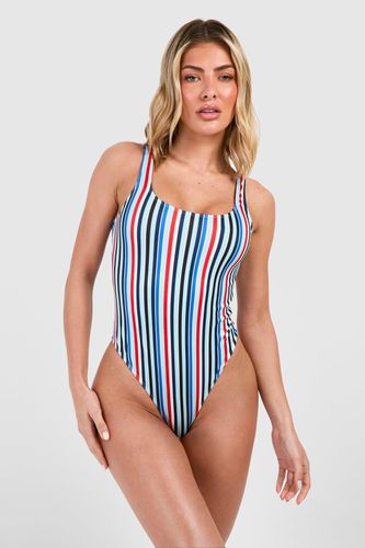 Womens Multi Stripe Rib Scoop Swimsuit - - 12 - boohoo - Modalova