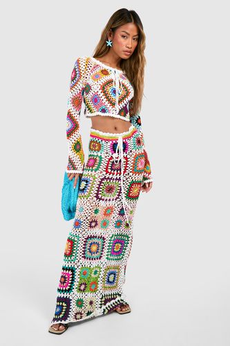 Womens Premium Patchwork Crochet Maxi Skirt - - L - boohoo - Modalova