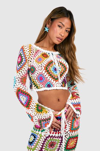 Womens Premium Patchwork Crochet Long Sleeve Top - - L - boohoo - Modalova