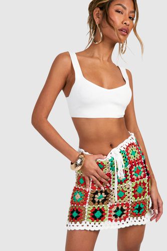 Womens Premium Patchwork Crochet Mini Skirt - - L - boohoo - Modalova
