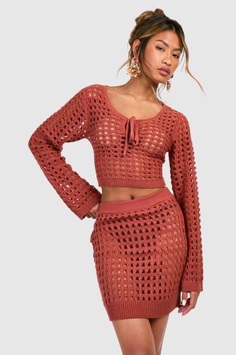 Womens Crochet Lace Up Crop Top - - L - boohoo - Modalova