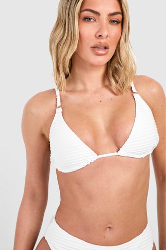 Womens Textured Stripe O-rings Triangle Bikini Top - - 12 - boohoo - Modalova