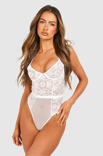 Womens Lace Embroidered Bodysuit - - L - boohoo - Modalova