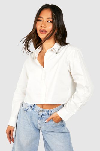 Womens Embellished Diamante Collar Poplin Shirt - - 14 - boohoo - Modalova