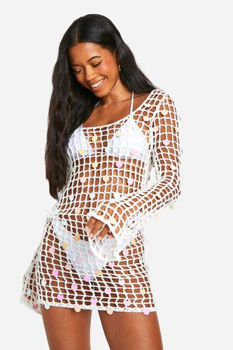 Womens Crochet Disk Sequin Beach Mini Dress - - L - boohoo - Modalova