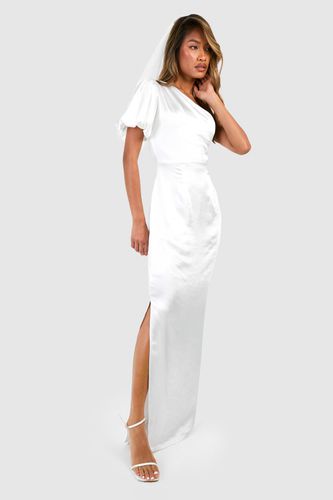 Womens Satin Puff Sleeve Asymmetric Maxi Dress - - 10 - boohoo - Modalova
