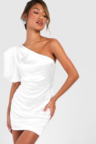 Womens Satin Puff Sleeve Asymmetric Mini Dress - - 10 - boohoo - Modalova