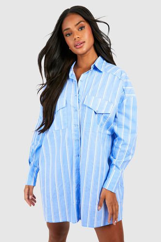 Womens Stripe Oversized Shirt Dress - 12 - boohoo - Modalova