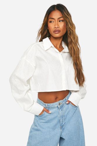 Womens Diamante Boxy Cropped Shirt - - 12 - boohoo - Modalova