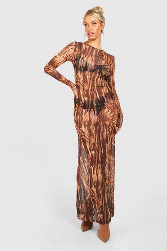 Womens Leopard Print Mesh Long Sleeve Maxi Dress - - 12 - boohoo - Modalova