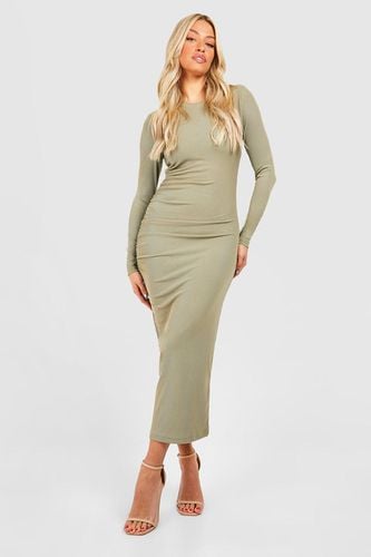 Womens Premium Rib Draped Long Sleeve Dress - - L - boohoo - Modalova