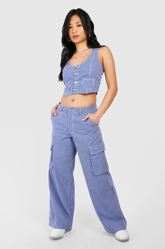 Womens Petite Pinstripe Denim Cargo Jean - - 10 - boohoo - Modalova